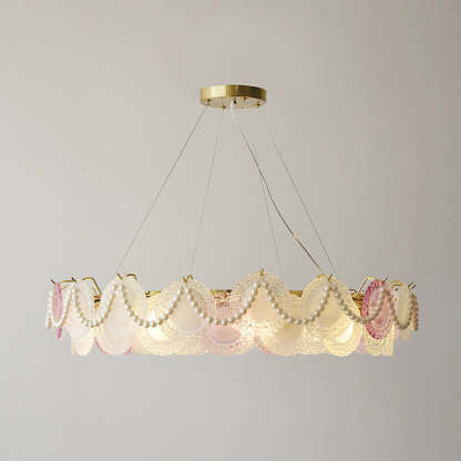 French Dome Pearl Iron Glass Chandelier