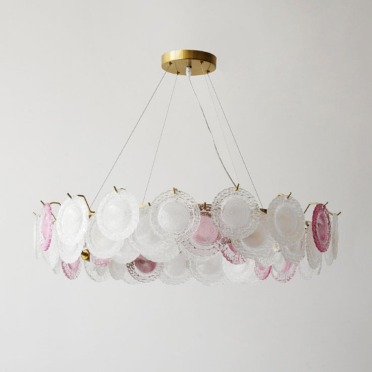French Dome Pearl Iron Glass Chandelier