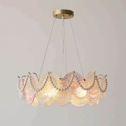 French Dome Pearl Iron Glass Chandelier