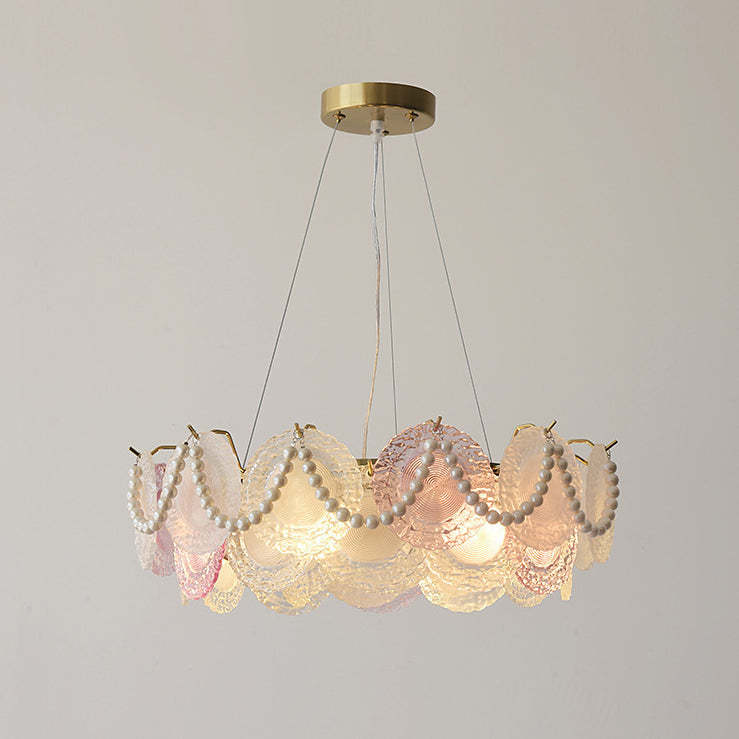 French Dome Pearl Iron Glass Chandelier