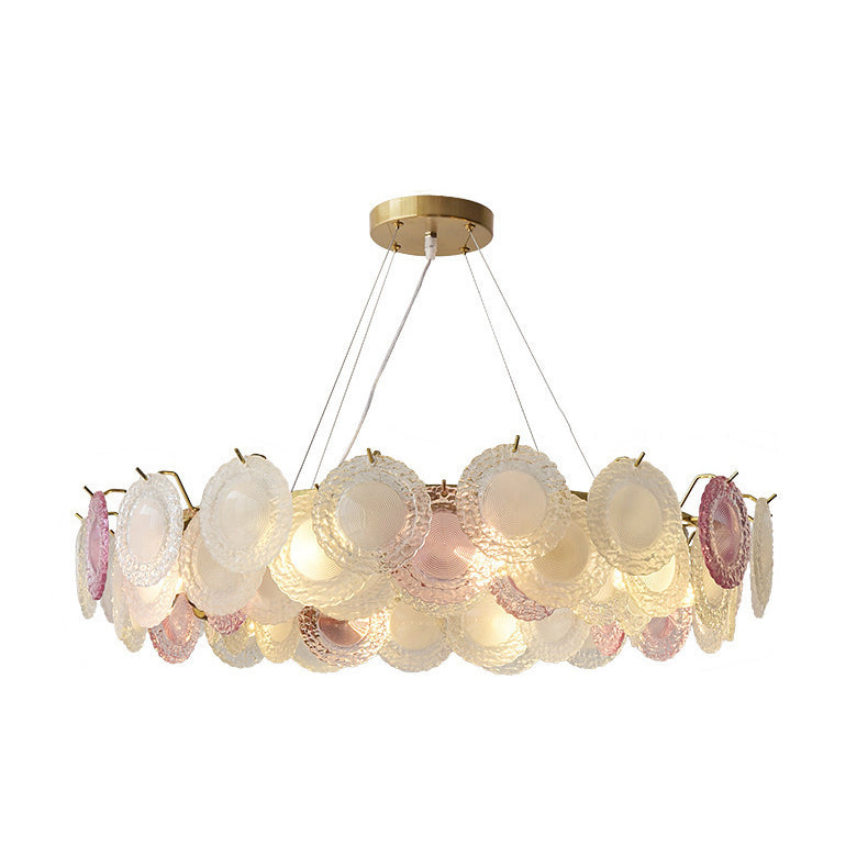 French Dome Pearl Iron Glass Chandelier