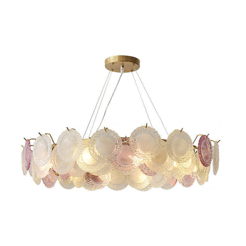French Dome Pearl Iron Glass Chandelier