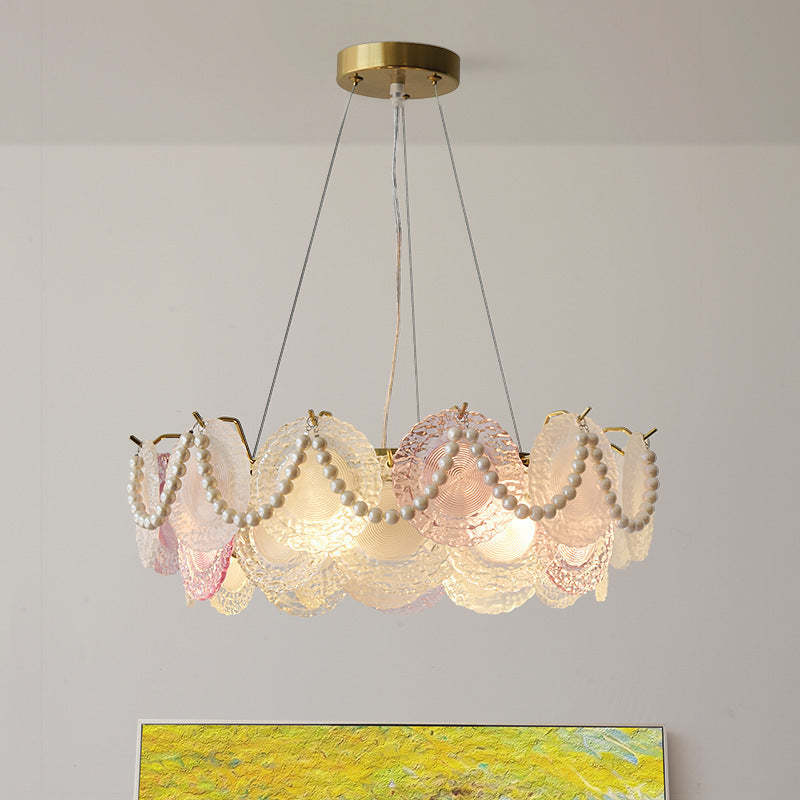 French Dome Pearl Iron Glass Chandelier