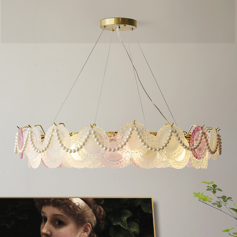 French Dome Pearl Iron Glass Chandelier — Without Pearls / 110V-120V For US/CA