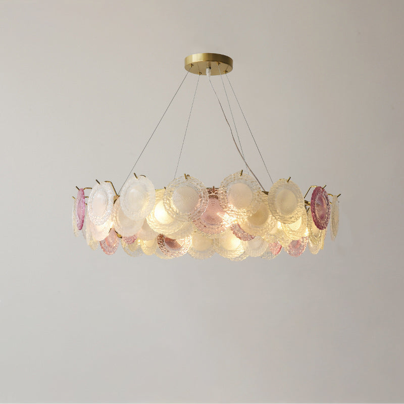 French Dome Pearl Iron Glass Chandelier