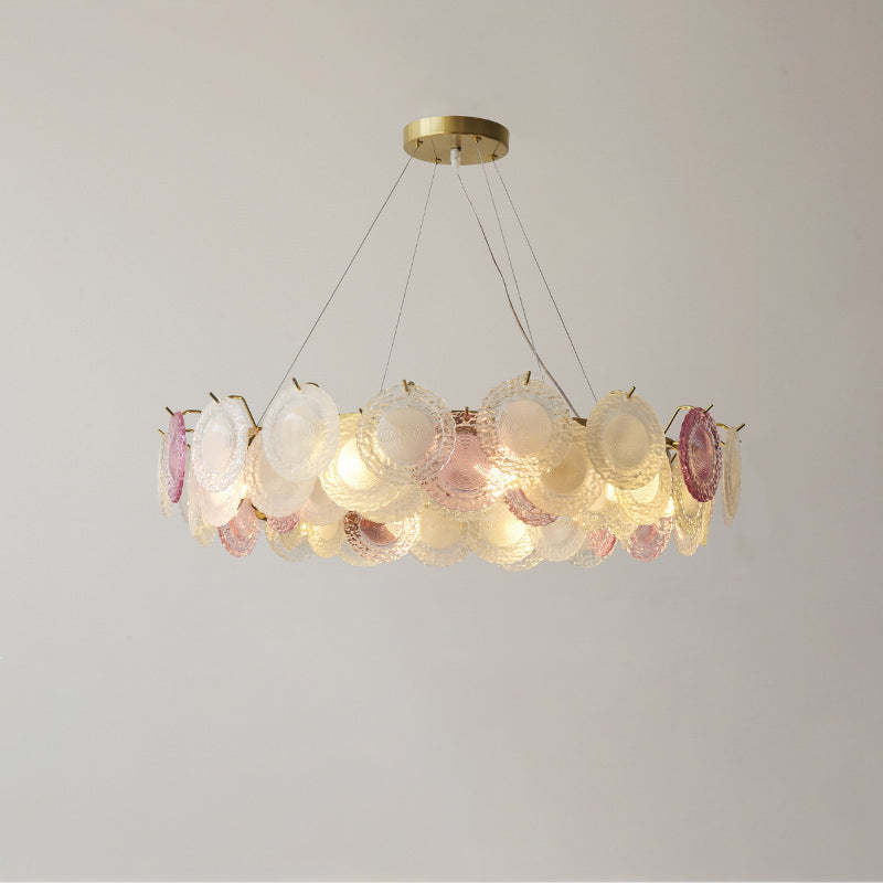 French Dome Pearl Iron Glass Chandelier