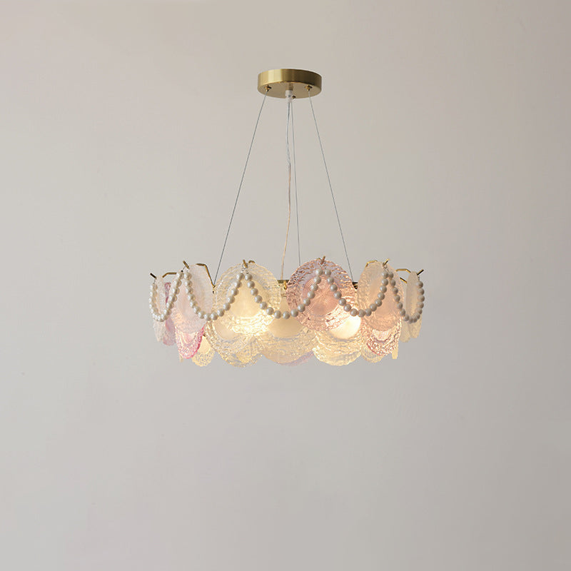 French Dome Pearl Iron Glass Chandelier