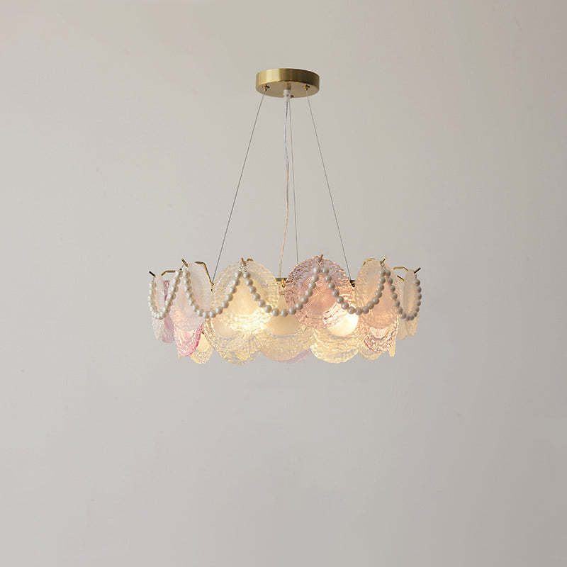 French Dome Pearl Iron Glass Chandelier