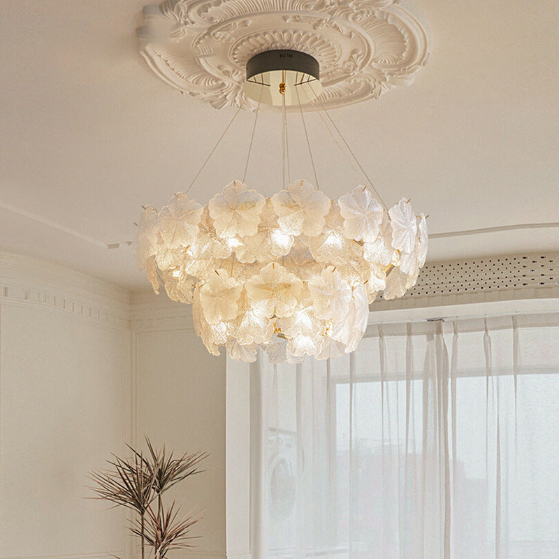 French Dome Snowflake Double Layer Iron Glass Chandelier — 110V-120V For US/CA