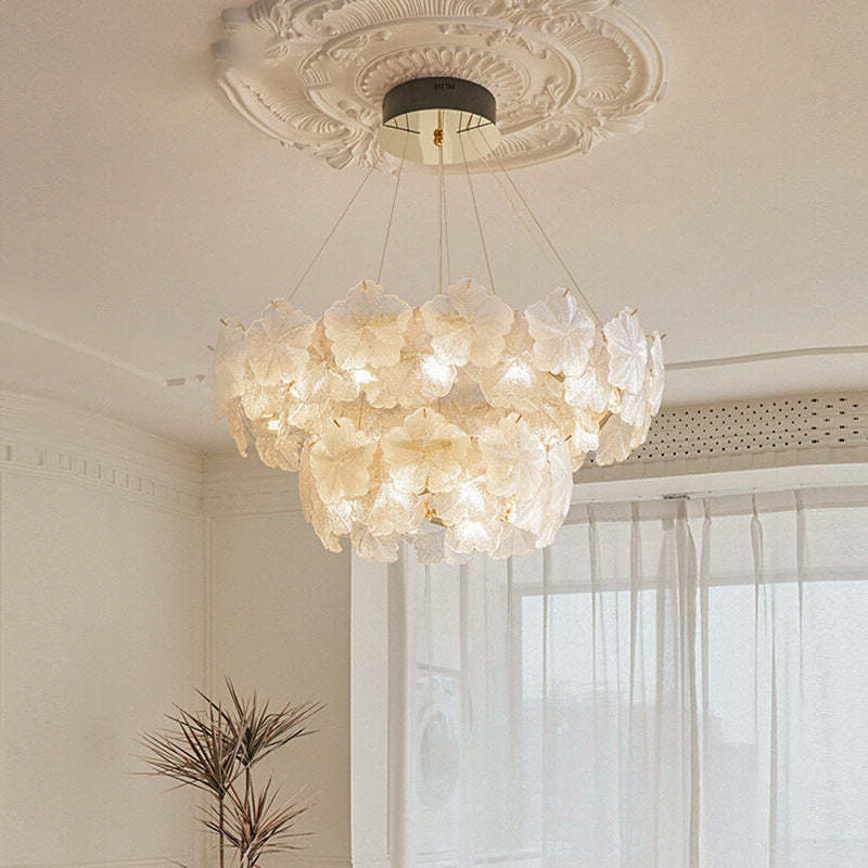 French Dome Snowflake Double Layer Iron Glass Chandelier — 110V-120V For US/CA