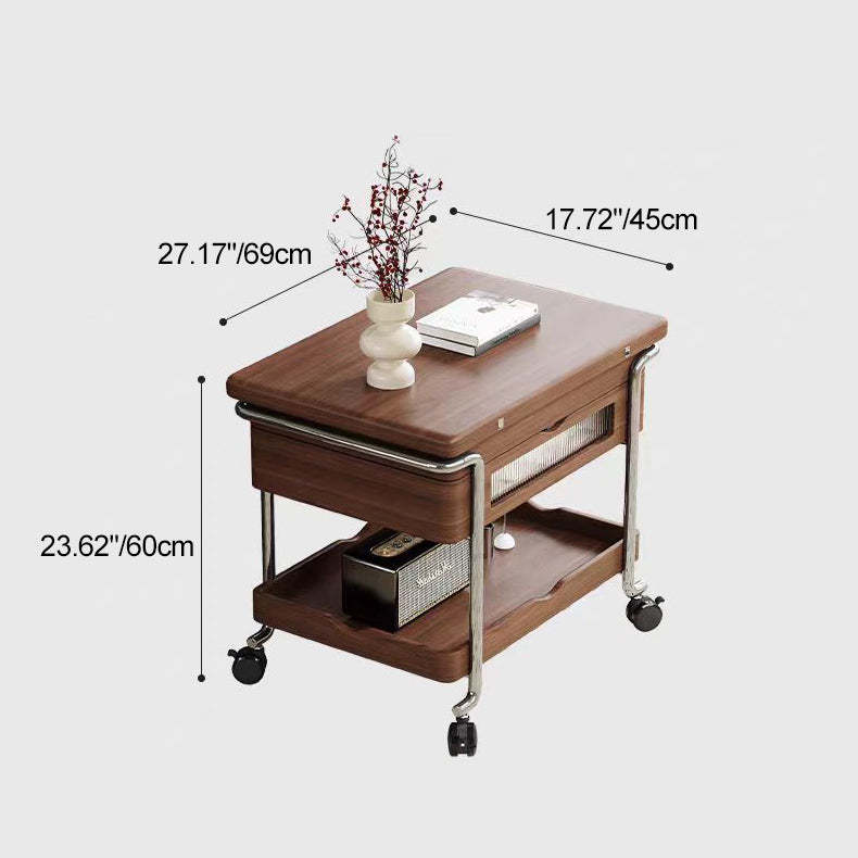 Retro Wood Iron Foldable Liftable Side Table 4-Tier