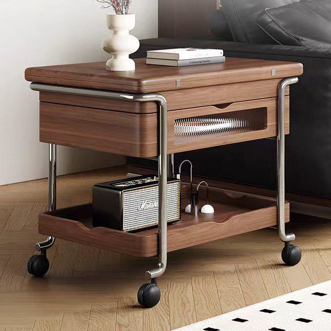Retro Wood Iron Foldable Liftable Side Table 4-Tier