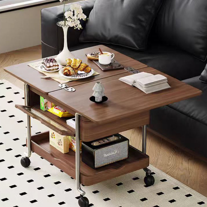 Retro Wood Iron Foldable Liftable Side Table 4-Tier
