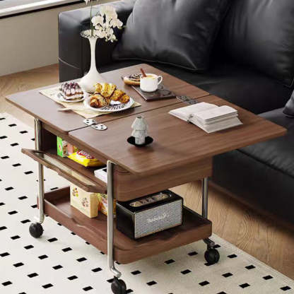 Retro Wood Iron Foldable Liftable Side Table 4-Tier