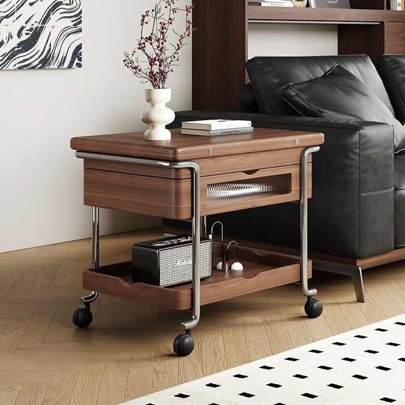 Retro Wood Iron Foldable Liftable Side Table 4-Tier