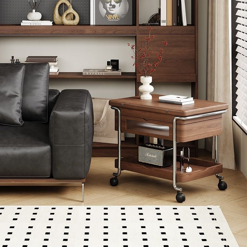 Retro Wood Iron Foldable Liftable Side Table 4-Tier