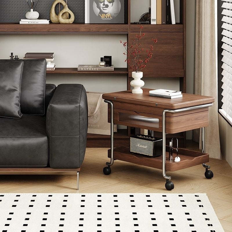 Retro Wood Iron Foldable Liftable Side Table 4-Tier