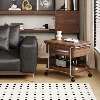 Retro Wood Iron Foldable Liftable Side Table 4-Tier