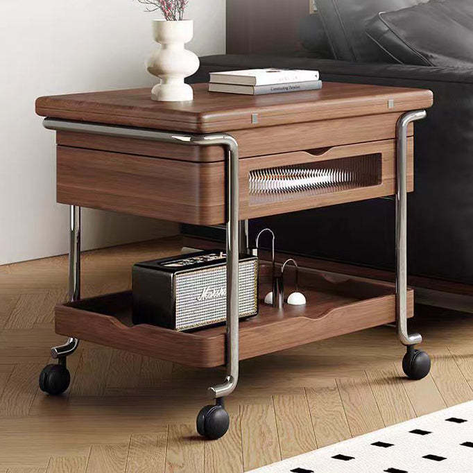 Retro Wood Iron Foldable Liftable Side Table 4-Tier