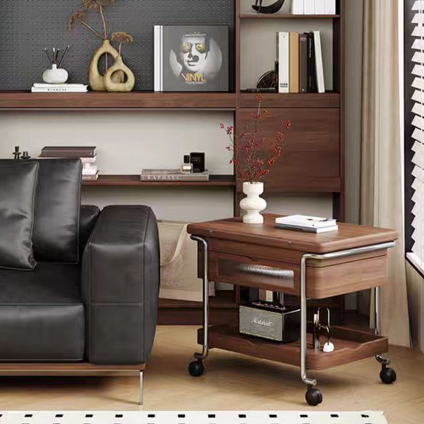 Retro Wood Iron Foldable Liftable Side Table 4-Tier
