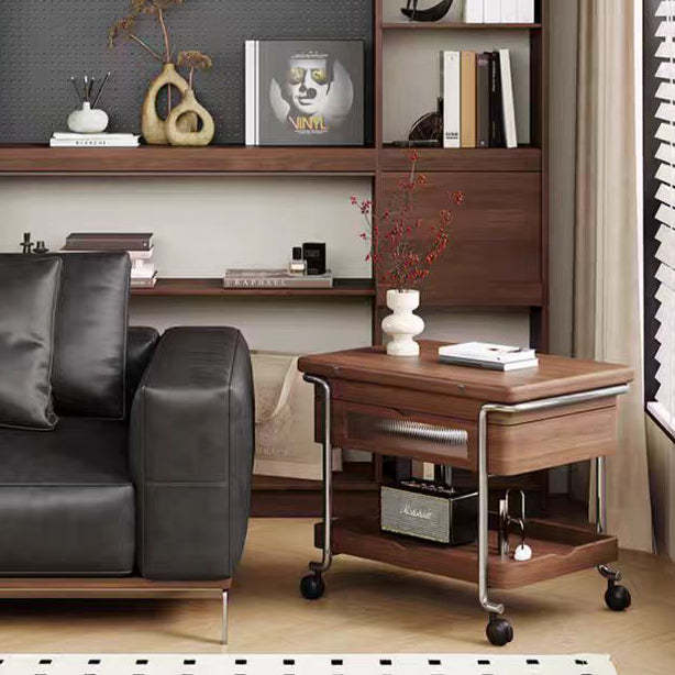 Retro Wood Iron Foldable Liftable Side Table 4-Tier