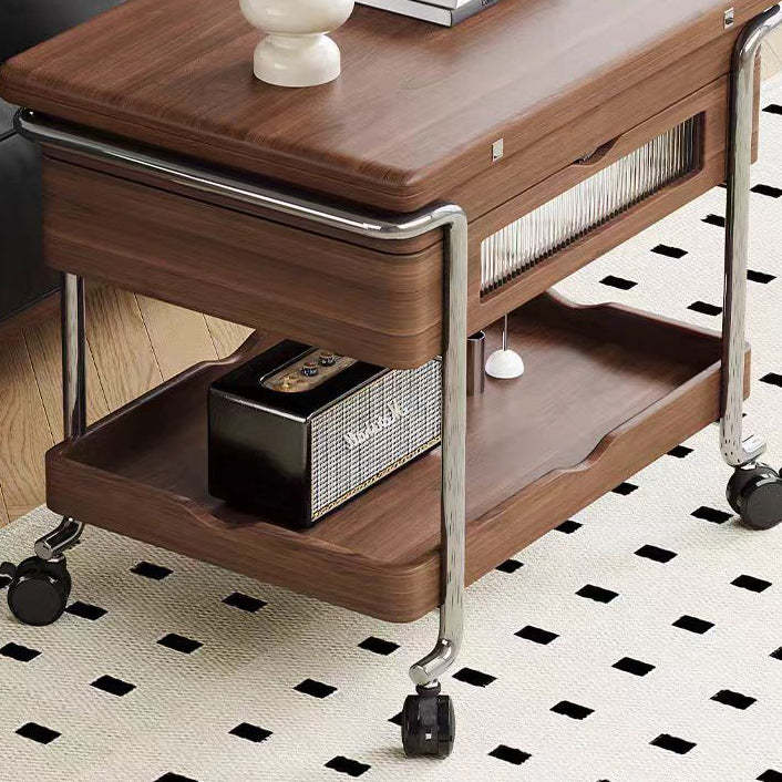 Retro Wood Iron Foldable Liftable Side Table 4-Tier