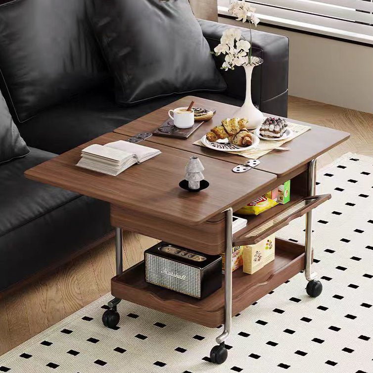Retro Wood Iron Foldable Liftable Side Table 4-Tier