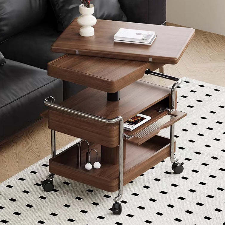 Retro Wood Iron Foldable Liftable Side Table 4-Tier