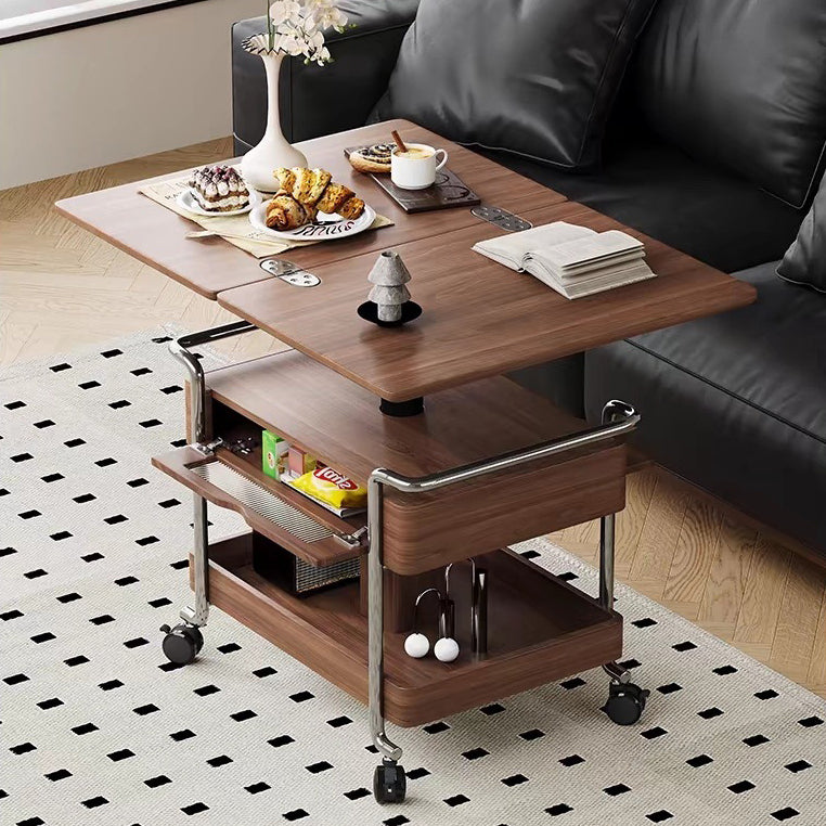 Retro Wood Iron Foldable Liftable Side Table 4-Tier