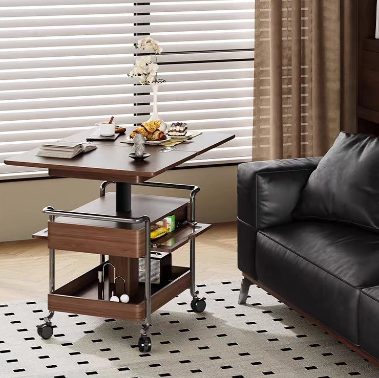 Retro Wood Iron Foldable Liftable Side Table 4-Tier