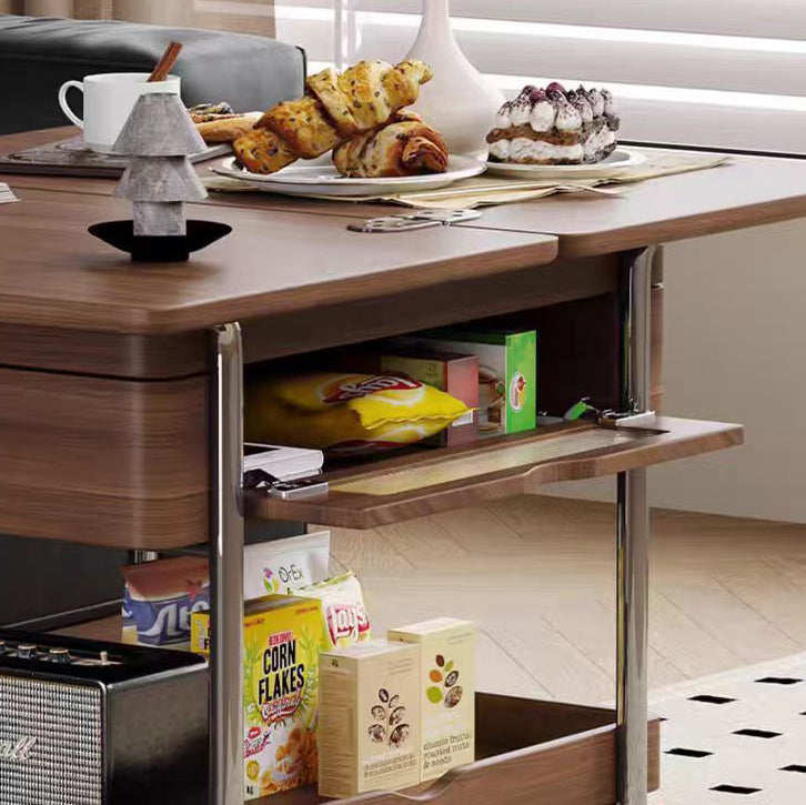 Retro Wood Iron Foldable Liftable Side Table 4-Tier