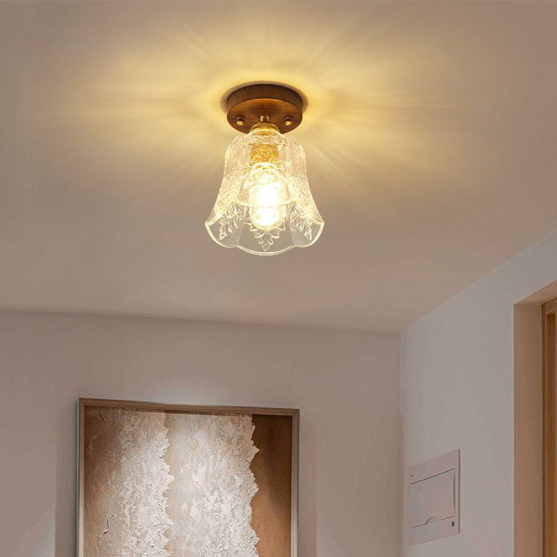 French Walnut Dome 1-Light Ceiling Light — 220V-240V For UK/AU