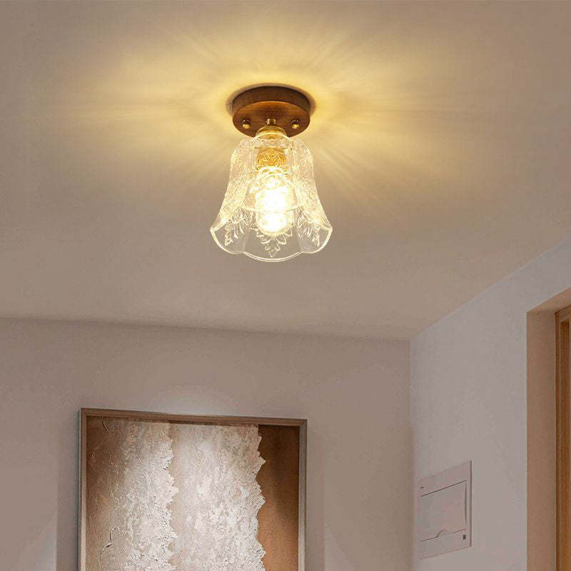 French Walnut Dome 1-Light Ceiling Light — 220V-240V For UK/AU