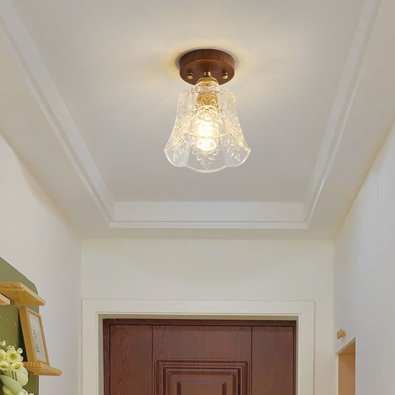 French Walnut Dome 1-Light Ceiling Light