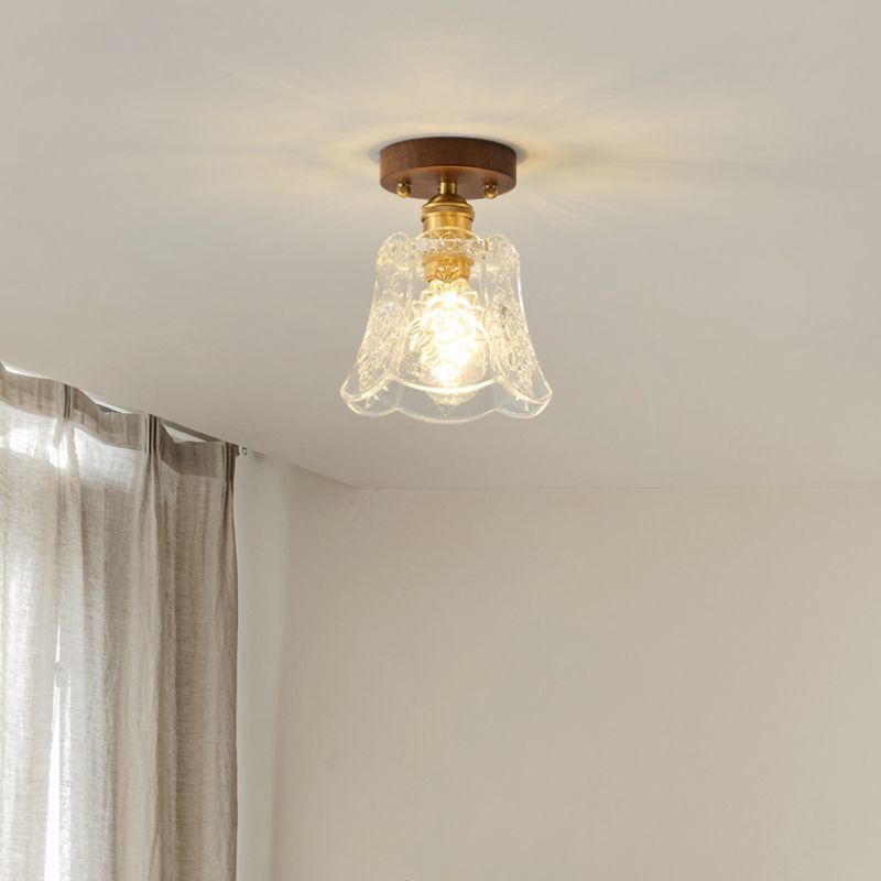 French Walnut Dome 1-Light Ceiling Light