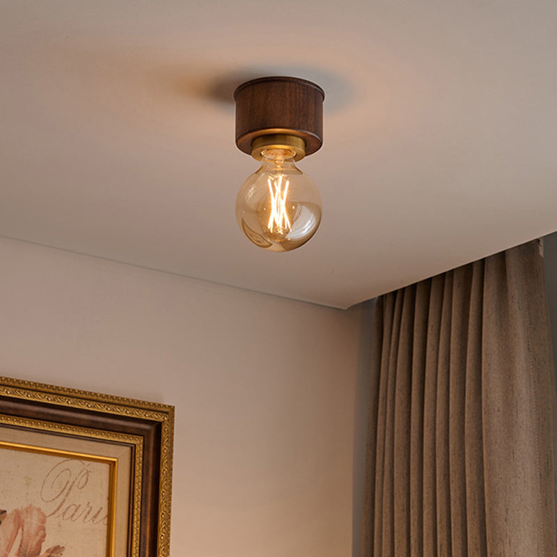 Contemporary Walnut Dome 1-Light Ceiling Light