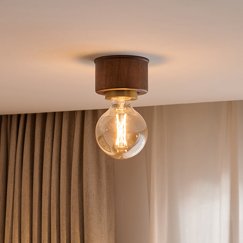 Contemporary Walnut Dome 1-Light Ceiling Light