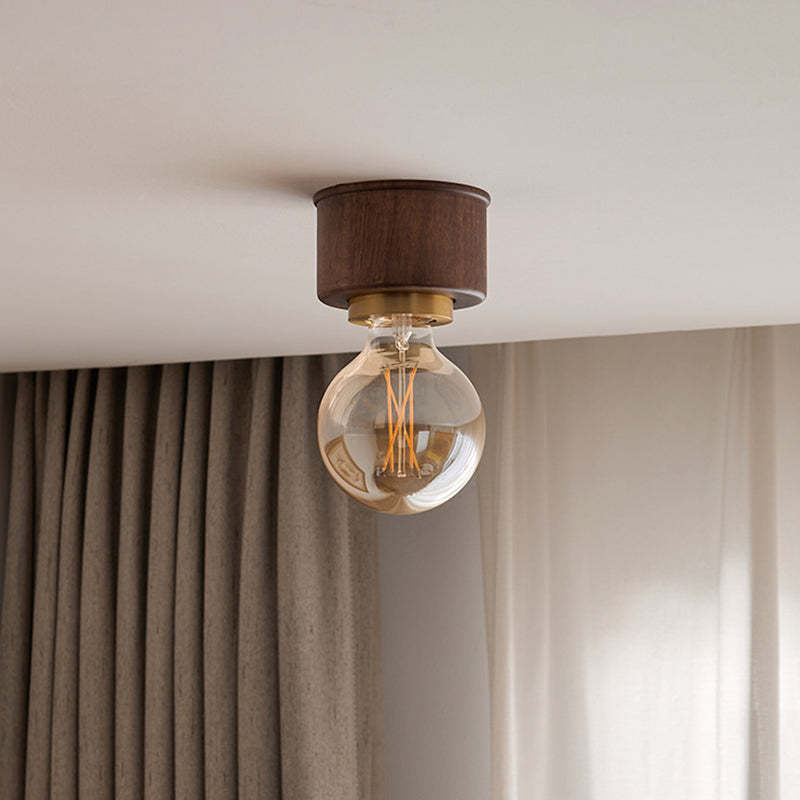 Contemporary Walnut Dome 1-Light Ceiling Light