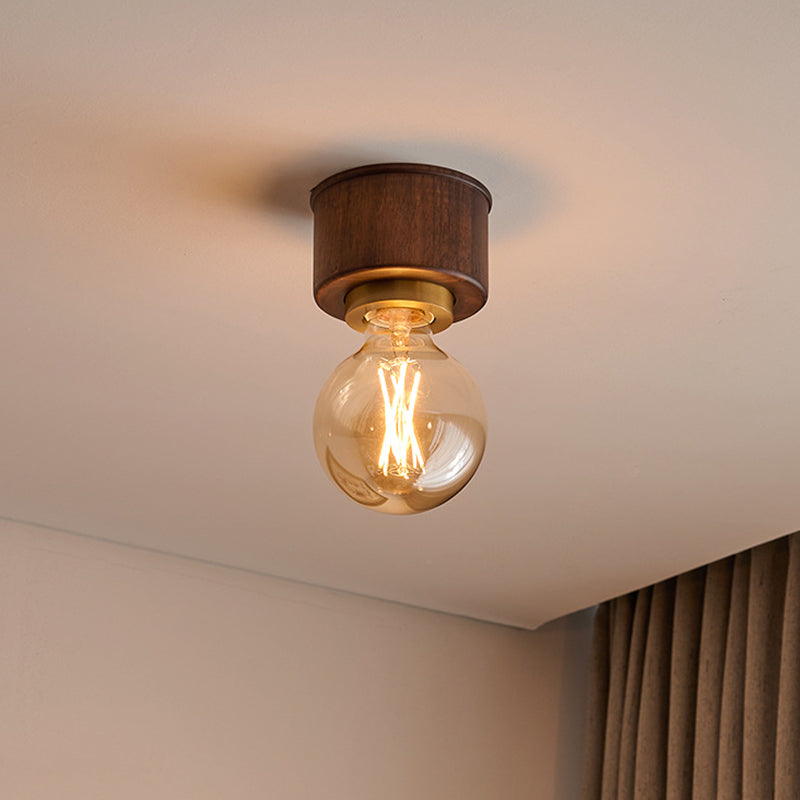 Contemporary Walnut Dome 1-Light Ceiling Light
