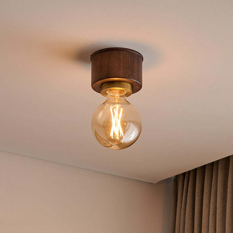 Contemporary Walnut Dome 1-Light Ceiling Light