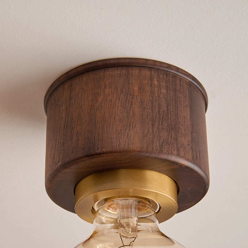 Contemporary Walnut Dome 1-Light Ceiling Light