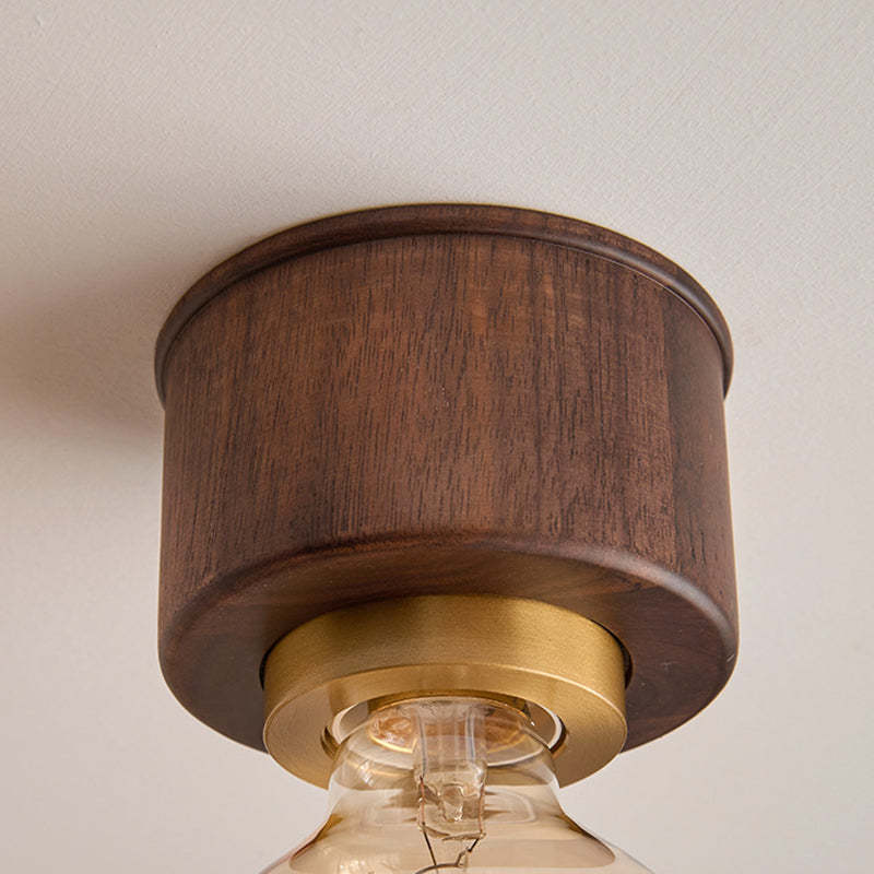 Contemporary Walnut Dome 1-Light Ceiling Light