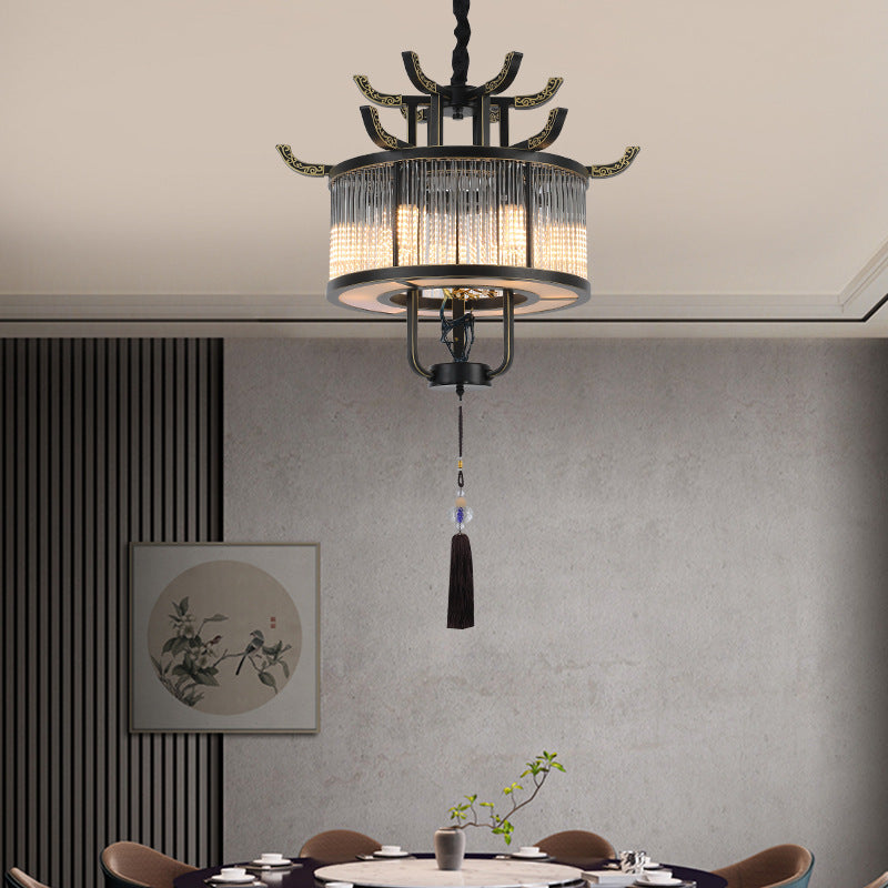 Chinese Dome Deer Rectangle Crystal Iron Chandelier