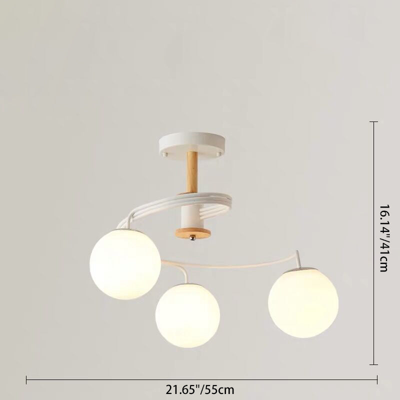 Nordic Dome Orbs Curved Iron Solid Wood Glass Chandelier