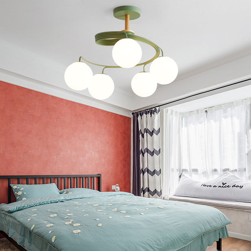 Nordic Dome Orbs Curved Iron Solid Wood Glass Chandelier
