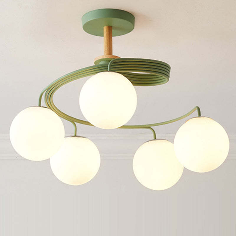 Nordic Dome Orbs Curved Iron Solid Wood Glass Chandelier