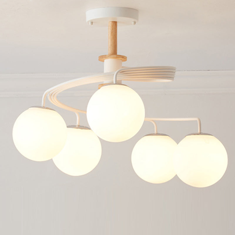 Nordic Dome Orbs Curved Iron Solid Wood Glass Chandelier