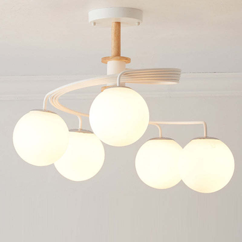 Nordic Dome Orbs Curved Iron Solid Wood Glass Chandelier