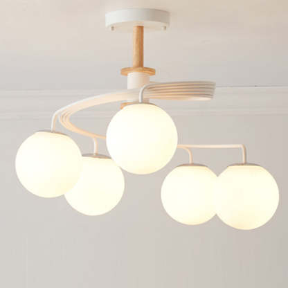 Nordic Dome Orbs Curved Iron Solid Wood Glass Chandelier
