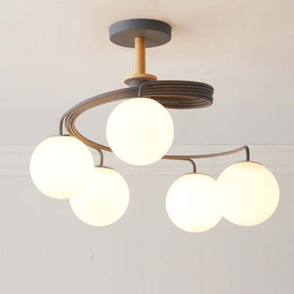 Nordic Dome Orbs Curved Iron Solid Wood Glass Chandelier